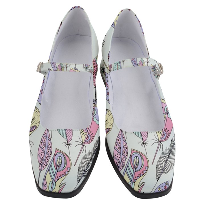 Vector Illustration Seamless Multicolored Pattern Feathers Birds Women s Mary Jane Shoes