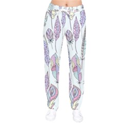 Vector Illustration Seamless Multicolored Pattern Feathers Birds Women Velvet Drawstring Pants by Vaneshart