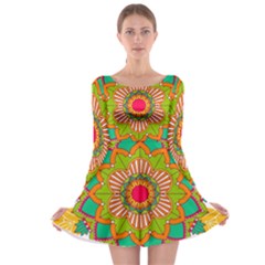 Mandala Patterns Yellow Long Sleeve Skater Dress