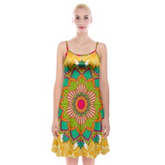 Mandala Patterns Yellow Spaghetti Strap Velvet Dress by Vaneshart