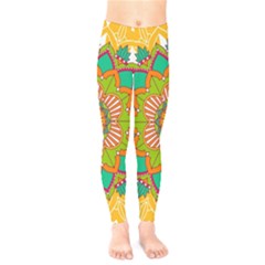 Mandala Patterns Yellow Kids  Leggings by Vaneshart