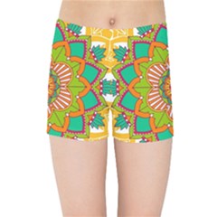 Mandala Patterns Yellow Kids  Sports Shorts by Vaneshart