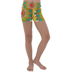 Mandala Patterns Yellow Kids  Lightweight Velour Yoga Shorts by Vaneshart