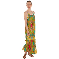 Mandala Patterns Yellow Cami Maxi Ruffle Chiffon Dress by Vaneshart