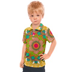 Mandala Patterns Yellow Kids  Polo Tee