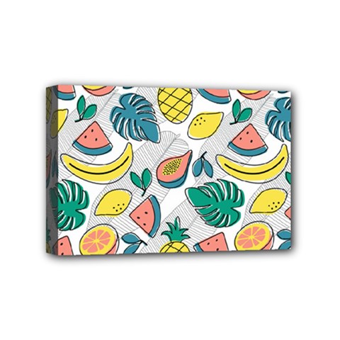 Seamless Pattern Tropical Fruit Banana Watermelon Papaya Lemon Orange Monstera Mini Canvas 6  X 4  (stretched) by Vaneshart