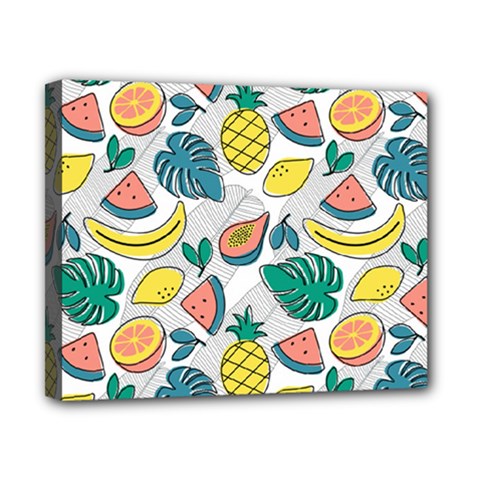 Seamless Pattern Tropical Fruit Banana Watermelon Papaya Lemon Orange Monstera Canvas 10  X 8  (stretched) by Vaneshart