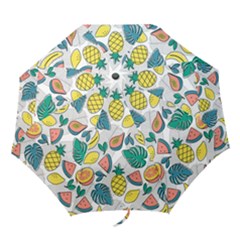 Seamless Pattern Tropical Fruit Banana Watermelon Papaya Lemon Orange Monstera Folding Umbrellas by Vaneshart