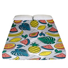 Seamless Pattern Tropical Fruit Banana Watermelon Papaya Lemon Orange Monstera Fitted Sheet (california King Size) by Vaneshart