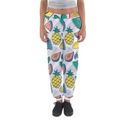 Seamless Pattern Tropical Fruit Banana Watermelon Papaya Lemon Orange Monstera Women s Jogger Sweatpants by Vaneshart