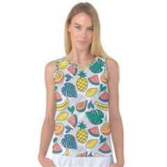 Seamless Pattern Tropical Fruit Banana Watermelon Papaya Lemon Orange Monstera Women s Basketball Tank Top by Vaneshart