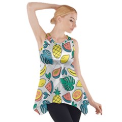 Seamless Pattern Tropical Fruit Banana Watermelon Papaya Lemon Orange Monstera Side Drop Tank Tunic by Vaneshart