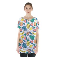 Seamless Pattern Tropical Fruit Banana Watermelon Papaya Lemon Orange Monstera Skirt Hem Sports Top by Vaneshart