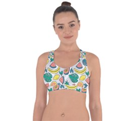 Seamless Pattern Tropical Fruit Banana Watermelon Papaya Lemon Orange Monstera Cross String Back Sports Bra by Vaneshart