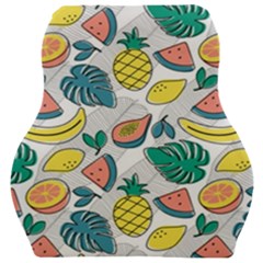 Seamless Pattern Tropical Fruit Banana Watermelon Papaya Lemon Orange Monstera Car Seat Velour Cushion  by Vaneshart