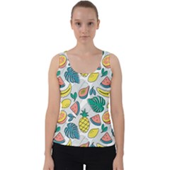 Seamless Pattern Tropical Fruit Banana Watermelon Papaya Lemon Orange Monstera Velvet Tank Top by Vaneshart