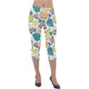 Seamless Pattern Tropical Fruit Banana Watermelon Papaya Lemon Orange Monstera Lightweight Velour Capri Leggings  View1