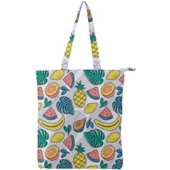 Seamless Pattern Tropical Fruit Banana Watermelon Papaya Lemon Orange Monstera Double Zip Up Tote Bag by Vaneshart