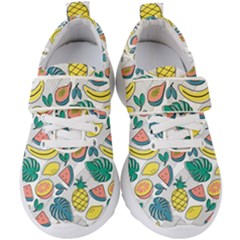 Seamless Pattern Tropical Fruit Banana Watermelon Papaya Lemon Orange Monstera Kids  Velcro Strap Shoes by Vaneshart