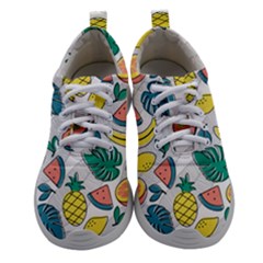 Seamless Pattern Tropical Fruit Banana Watermelon Papaya Lemon Orange Monstera Athletic Shoes by Vaneshart