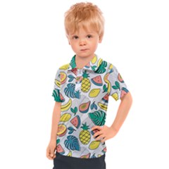 Seamless Pattern Tropical Fruit Banana Watermelon Papaya Lemon Orange Monstera Kids  Polo Tee