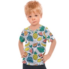 Seamless Pattern Tropical Fruit Banana Watermelon Papaya Lemon Orange Monstera Kids  Sports Tee