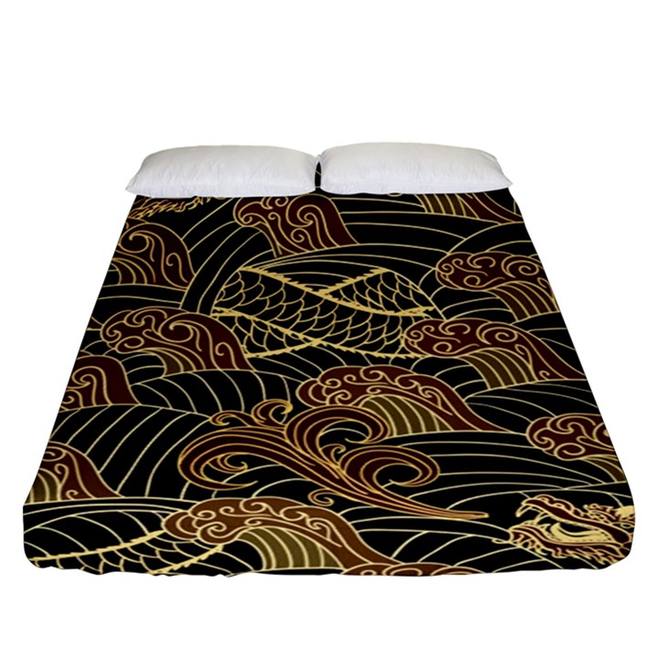 Oriental Traditional Seamless Pattern Dragon Fitted Sheet (Queen Size)