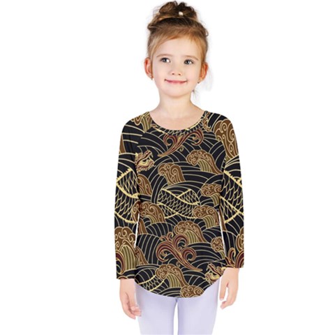 Oriental Traditional Seamless Pattern Dragon Kids  Long Sleeve Tee by Vaneshart