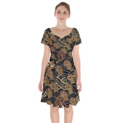 Oriental Traditional Seamless Pattern Dragon Short Sleeve Bardot Dress by Vaneshart