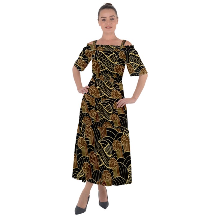 Oriental Traditional Seamless Pattern Dragon Shoulder Straps Boho Maxi Dress 