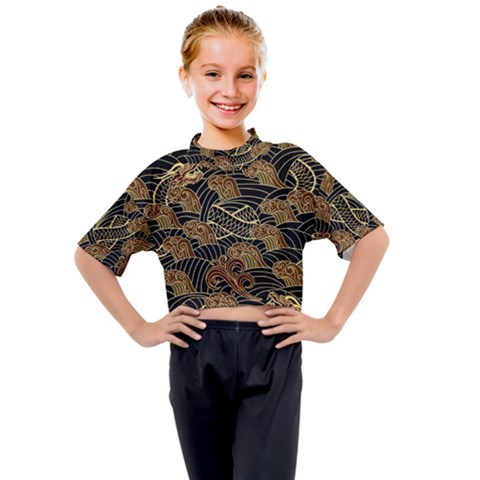 Oriental Traditional Seamless Pattern Dragon Kids Mock Neck Tee by Vaneshart