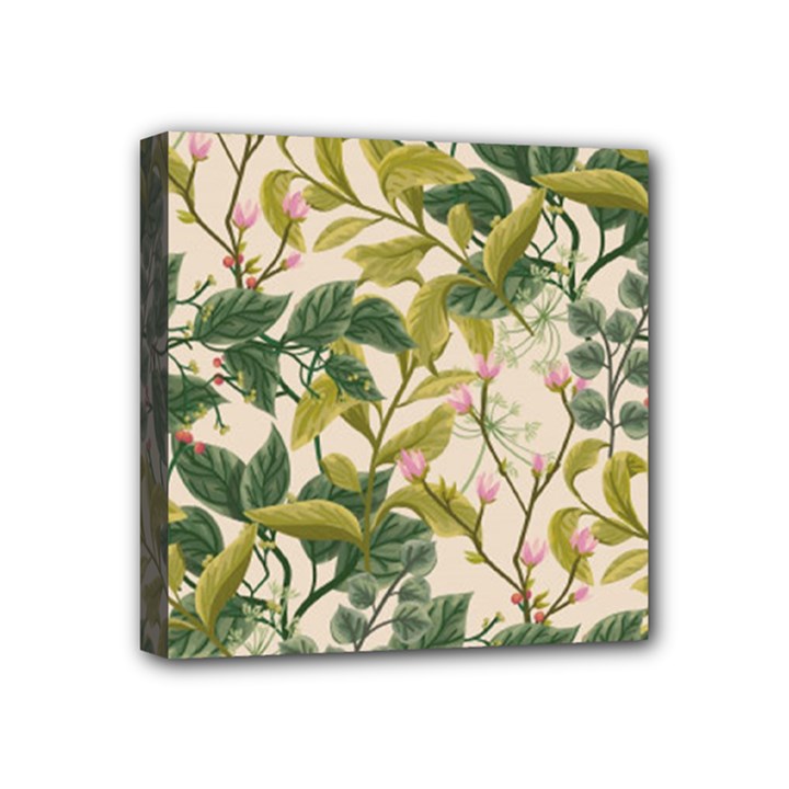 Flower Leaves Background Mini Canvas 4  x 4  (Stretched)