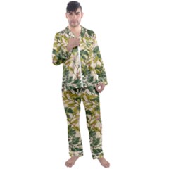 Flower Leaves Background Men s Long Sleeve Satin Pyjamas Set by Vaneshart