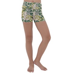 Flower Leaves Background Kids  Lightweight Velour Yoga Shorts by Vaneshart