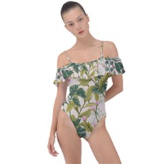 Flower Leaves Background Frill Detail One Piece Swimsuit by Vaneshart