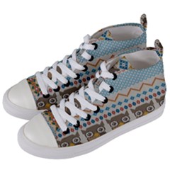 Fabric Texture With Owls Women s Mid-top Canvas Sneakers by Vaneshart