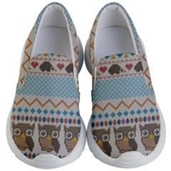 Fabric Texture With Owls Kids Lightweight Slip Ons by Vaneshart