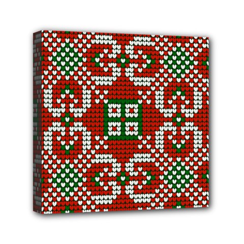 Grandma S Christmas Knitting Pattern Red Green White Colors Mini Canvas 6  X 6  (stretched) by Vaneshart