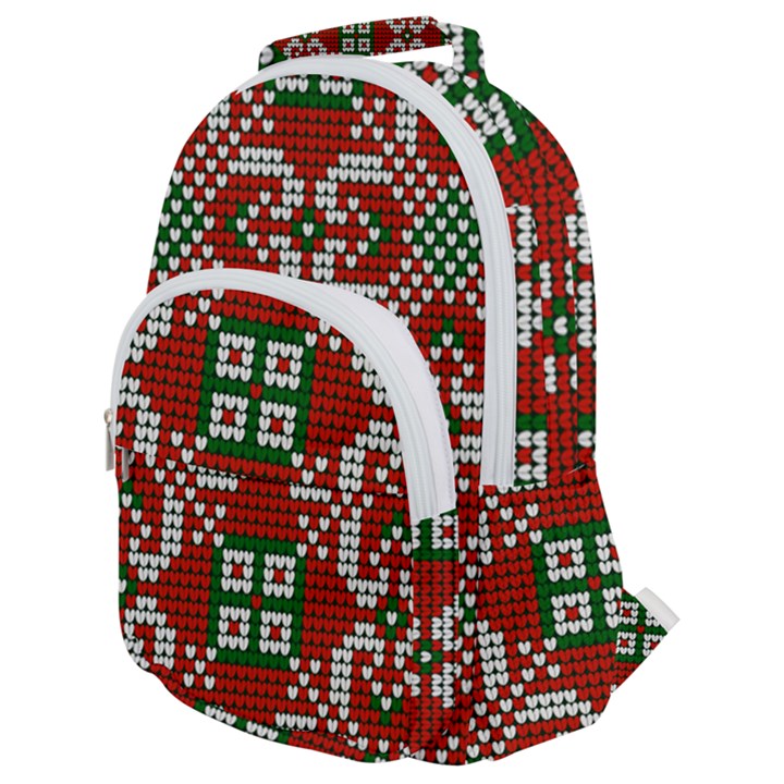 Grandma S Christmas Knitting Pattern Red Green White Colors Rounded Multi Pocket Backpack