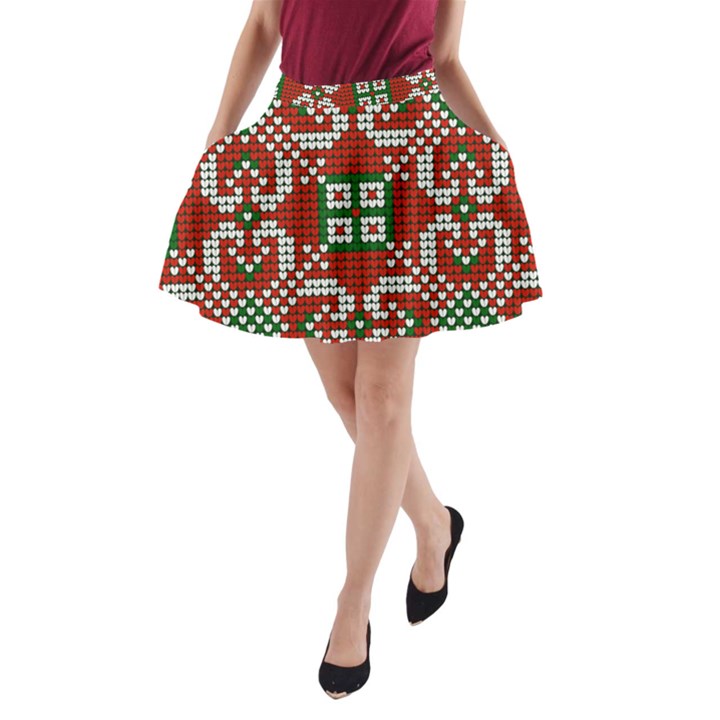 Grandma S Christmas Knitting Pattern Red Green White Colors A-Line Pocket Skirt