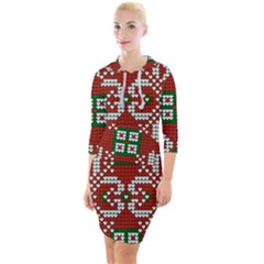 Grandma S Christmas Knitting Pattern Red Green White Colors Quarter Sleeve Hood Bodycon Dress by Vaneshart