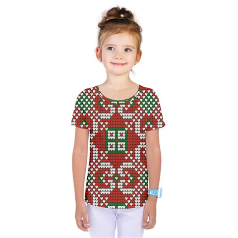 Grandma S Christmas Knitting Pattern Red Green White Colors Kids  One Piece Tee by Vaneshart