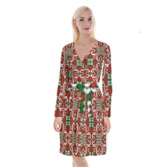 Grandma S Christmas Knitting Pattern Red Green White Colors Long Sleeve Velvet Front Wrap Dress by Vaneshart