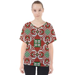 Grandma S Christmas Knitting Pattern Red Green White Colors V-neck Dolman Drape Top by Vaneshart