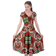 Grandma S Christmas Knitting Pattern Red Green White Colors Cap Sleeve Wrap Front Dress by Vaneshart