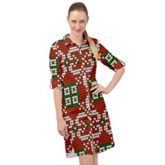 Grandma S Christmas Knitting Pattern Red Green White Colors Long Sleeve Mini Shirt Dress by Vaneshart