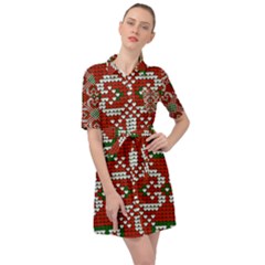 Grandma S Christmas Knitting Pattern Red Green White Colors Belted Shirt Dress by Vaneshart