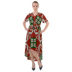 Grandma S Christmas Knitting Pattern Red Green White Colors Front Wrap High Low Dress by Vaneshart