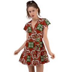 Grandma S Christmas Knitting Pattern Red Green White Colors Flutter Sleeve Wrap Dress by Vaneshart