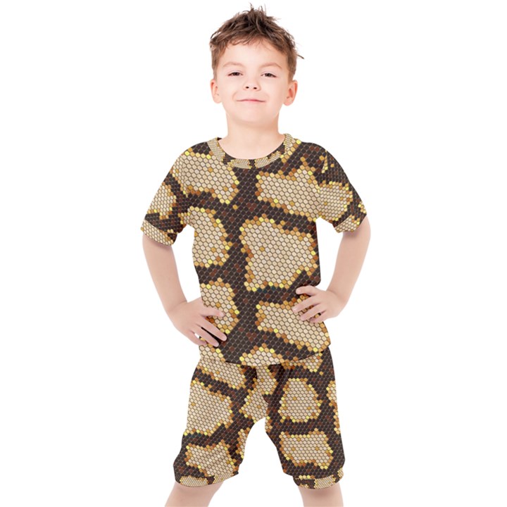 Python Skin Seamless Background Vector Graphic Art Kids  Tee and Shorts Set